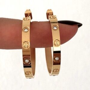 Gold Screw Earrings Zirconia Hoops